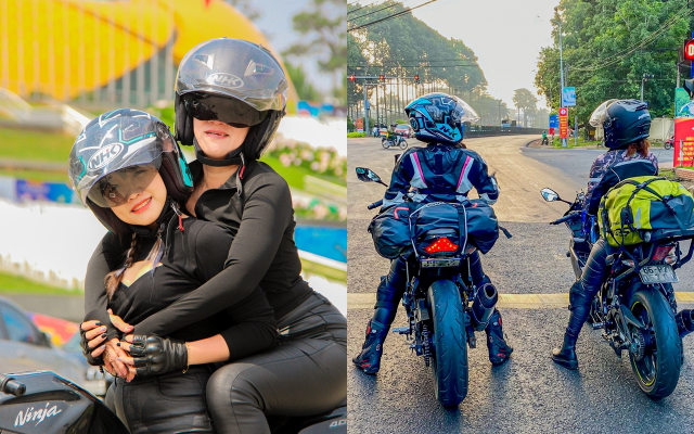 Con gai cung me xi teen U60 chay Sportbike di phuot Da Lat